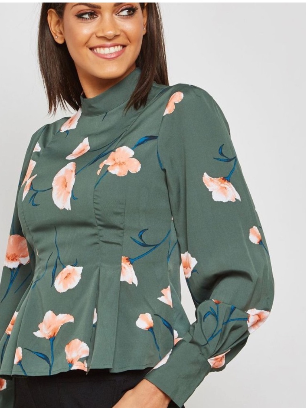 Forever 21 High Neck Floral Print Peplum Top